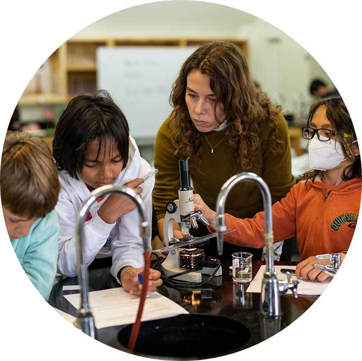 SVI students and teacher in a science lab